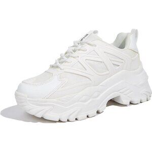 Women White Platform Casual Tennis Lace Up Chunky Sneakers Shoes